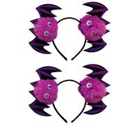 Lizzy 2 x Halloween Headbands One Size Fits Most Adults | Fancy Dress Costume Hair Accessory | Head Bopper for Parties, Cosplay & Dark Themed Night Outfits (Purple Pom Pom Bat, One Size)