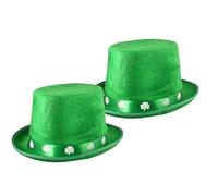 Lizzy 2 x Irish Felt Top Hat with Shamrock Band | St Patrick's Day Accessories Clover Leprechaun Hat Unisex One Size Irish Fancy Dress Costume Accessory