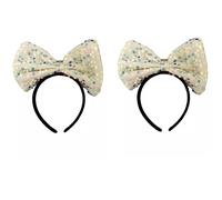 Lizzy 2 x Light Up Sequin Bow Headband | Xmas Sparkly Cosplay Party Headbands Festive Headwear Christmas Fancy Dress Costume Hair Accessories for Girls & Women (Cream)