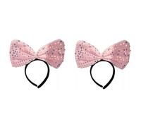 Lizzy 2 x Light Up Sequin Bow Headband | Xmas Sparkly Cosplay Party Headbands Festive Headwear Christmas Fancy Dress Costume Hair Accessories for Girls & Women (Pink)