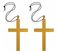 Lizzy 2 x Monks Cross Necklace | Large Gold PVC Crucifix Pendant on Cord | Men’s & Women’s Fancy Dress Jewellery | Jesus Christ Nun Priest Monk Cross Costume Accessory for Halloween & Parties
