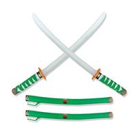 Lizzy 2 x Ninja Katana Sword and Scabbard (55cm) Reusable plastic | Kids Ninja Warrior Samurai Toy fancy dress outfit accessory Cosplay Model Toy (Green x 2)