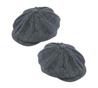 Lizzy 2 x Peaked/Peaky Flat Cap Hat (Adult) | Traditional 1920s Gatsby 8 Panel Peak Hat Mens Black Herringbone Wool Newsboy Flat Cap