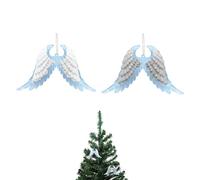 Lizzy 2 x Silver & White Glitter Acrylic Angel Wings Decoration 11cm x 16.5cm | Fairy tale Princess Hanging Decoration Carriage with Glitter Details for Christmas Decoration