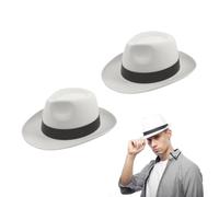 Lizzy 2 x White Al Capone Gangster Hat (Adult) | Trilby Fedora Gatsby Bugsy Malone Capone 1920’s Pimp Gangster Fancy Dress Accessories