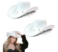 Lizzy 2 x White Cowboy Hat with Silver Studs and Cord (Adult) | Girls Wide Brim Wild West Western Sheriff Womens hat Halloween Cow Girl Hats Costume for Fancy Dress Accessories (2)