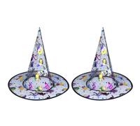 Lizzy 2 x Witch's Multicoloured Transparent Hat Halloween Black Witches knitted Wool Wizard Pointed Hats for Adult Kids womens Fancy Dress Accessories Decorations (2 x Multicoloured Pumpkin Design)