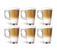 Lizzy 240 ml Latte Glasses Temperature Resistant Stylish Coffee/Tea Cups, Hot Drink Cafe Mugs - Ideal for Ice Cream Latte, Espresso, Cappuccino & Hot Chocolate Mugs with Handle (3)