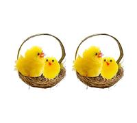 Lizzy 2pc Chenille Chicks in Basket | Fluffy Plush Cute Decorations Children's Easter Bonnet Easter Egg Hunt Arts & Crafts Home Decor