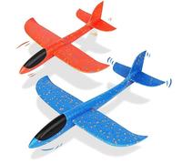 Lizzy 2pc Flying Gliders (48cm) - Foam Planes in 2 Assorted Colours | Easy-to-Assemble Throwing Toy for Kids | Red or Blue | Outdoor Fun for Parties, Summer Games, Gifts, and Active Play (2)