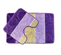 Lizzy 2Pcs Bath Mat Set | Non Slip Absorbent Bathroom Mat Set | 78 x 49CM Bathroom Mat and 40.5 x 47.5 CM U Shape Toilet Rug (Purple)