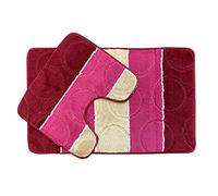 Lizzy 2Pcs Bath Mat Set | Non Slip Absorbent Bathroom Mat Set | 78 x 49CM Bathroom Mat and 40.5 x 47.5 CM U Shape Toilet Rug (Red)