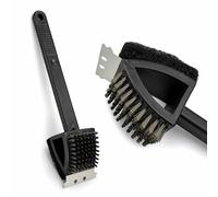 Lizzy 3-in-1 BBQ Cleaning Brush with Scraper - Heavy Duty Grill Brush & Scrubber for Barbecue Grates, Wire Bristle Cleaner with Long Handle for Outdoor Grill, Garden, Camping & Kitchen Use