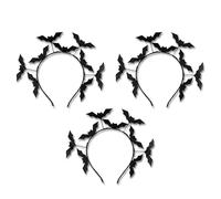 Lizzy 3 x Black Glitter Bat Headband | Halloween Head Hair Headbopper Hat Adult kids Mens Womens Fancy Dress Devil Angel Costume Accessory Cosplay Dark Night Party