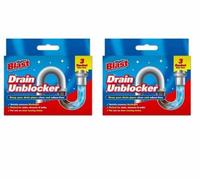 Lizzy 3 x Drain and Plug Hair Unblocker Sachets, Removes from Baths, Showers and Sinks, Unblocks Bathroom Pipes & Drains Away Fast & Easy (2)