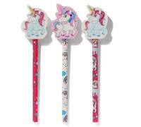 Lizzy 3 x Unicorn Pencils with Rainbow Eraser Toppers - 3 Assorted Magical Designs - Kids Party Favours, Loot Bag Fillers, School Supplies, Unsharpened Pencil Set, Stationery Gift Pack (Pack of 9)
