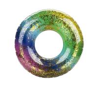 Lizzy 34" Glitter Filled Rainbow Swim Ring | Inflatable Swimming Pool Float Tube Round Shaped Swim Tube Water Fun Beach Pool Toys for Summer Party for Kids Adults