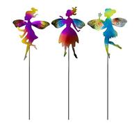 Lizzy 3pc Fairy Metal Garden Stake | 63cm Fairy Glass Wings Stakes Garden Ornaments Flower Pot Fairies for Garden Indoor Outdoor Yard Pathway Lawn Decoration