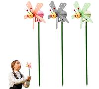 Lizzy 3pc Insect Windmill Stake 40cm | Polka dot Print 3D DIY Wind Spinners Wooden Garden Windmill Bird Repellent Pinwheels Garden Lawn Party Decor for Girls Boys