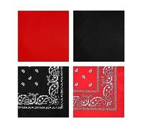 Lizzy 4 pack Paisley & Plain (Black & Red) Multifunctional Bandana's Headwear Neckwear Cowboy Scarf | Mens Womens Hair Pirate Bandana