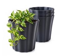 Lizzy 4 Pack Plastic Plant Pots 20cm | Round Flower Pots with Pleat Design Indoor Outdoor Plant Pots Heavy Duty Garden Planters for Plants Flowers Herbs Stylish Dark Grey Pots