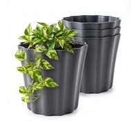 Lizzy 4 Pack Plastic Plant Pots 20cm | Round Flower Pots with Pleat Design Indoor Outdoor Plant Pots Heavy Duty Garden Planters for Plants Flowers Herbs Stylish Light Grey Pots