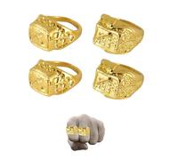 Lizzy 4 x Adult Gold Gangster Ring | Reusable Plastic 80s 90s Pimp Rapper Hip Hop Costume Accessory | Gold Colour Fancy Dress Jewellery for Men & Women