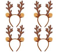 Lizzy 4 x Christmas Brown Reindeer Glitter Antlers Head Bopper | Children Adult Fancy dress Costume Accessories Christmas Headband One Size Hair Accessory for Xmas Parties Hats for Christmas Favours