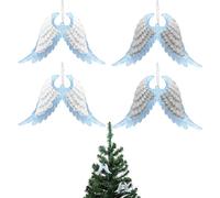Lizzy 4 x Silver & White Glitter Acrylic Angel Wings Decoration 11cm x 16.5cm | Fairy tale Princess Hanging Decoration Carriage with Glitter Details for Christmas Decoration