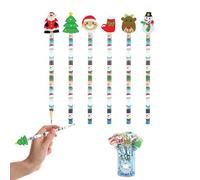 Lizzy 48pc X Christmas Pencils with Erasers Santa, Snowman and Reindeer Assorted topper Designs Christmas Themed Erasers Cartoon Pencil Set for Kids Gift Toys Party Bag Fillers and Favours