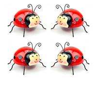 Lizzy 4pc Cute Ladybird Metal 3D Wall Art | Garden Ornaments Decoration Colorful Cute Insect for Garden Lawn Children's Room Bathroom Home Wall Decor