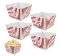 Lizzy 4pc Large Plastic Popcorn Holder | 22.5x17x15cm Food Grade Plastic Red & White Candy Striped Holder Retro Snacks Container for Movie Night