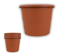 Lizzy 4pc Round Reusable Plastic Plant Pot 20cm | Plastic Plant Pots for Indoor Outdoor Flower Pots, Heavy Duty and Stylish Plant Pots for Indoor Plants with Drainage Holes (Terracotta (Brown))