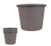 Lizzy 4pc Round Reusable Plastic Plant Pot | Plastic Plant Pots for Indoor Outdoor Flower Pots, Heavy Duty and Stylish Plant Pots for Indoor Plants with Drainage Holes (Sand, 24cm)