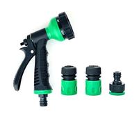 Lizzy 4pc Watering Starter Set | Head Hose Nozzle,Hose Connectors Garden Hose Pipe Multi Spray 6 Adjustable Patterns High Pressure Spray for Watering Plants Or Lawns, Shower Pets, Car Washing