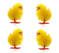 Lizzy 4pc Yellow Easter Mini Chenille Chicks Fluffy Plush Cute Decorations | Children's Easter Bonnet Easter Egg Hunt Arts & Crafts Home Decor
