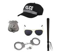 Lizzy 5pc Adult's Police Fancy Dress Set | Unisex Police Baseball Cap, sunglasses, handcuffs, police badge, Police Stick | Theme Party outfit Accessories for Men Women Carnival Cosplay