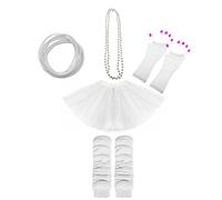 Lizzy 5Pc Neon Costume (Leg Warmers + Fishnet Gloves + 3Layer Tutu + Beads Necklace + Gummy Bracelet) Set | 80s Neon Teen Fancy Dress Dance ware Hen Party Accessory (White, Older Girls)