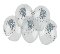 Lizzy 5pk Confetti Balloon | Reusable 12Inc Latex Balloon For Wedding Birthday Bridal Shower Happy Birthday Party Decorations (Silver)