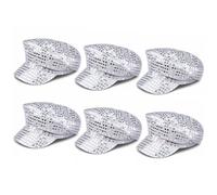 Lizzy 6 x 70s Disco Sequin Hat for Women - Silver Sparkly Glitter Party Cap, Retro Fancy Dress Costume Hat for Girls, Festival Clubwear Dance Accessories, Stylish Cap for Parties and Celebrations