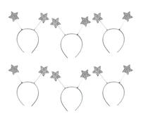Lizzy 6 x Christmas Glitter Star Silver Head Bopper | Children Adult Fancy dress Costume Accessories Christmas Headband One Size Hair Accessory for Xmas Party Hats for Christmas Favours