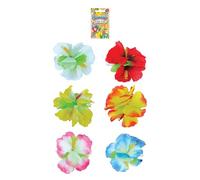 Lizzy 6 x Hibiscus Flower Hair Clips 6 Assorted Colours for Costume and Party Wear | Tropical Hawaiian Fancy Dress Accessories for Luau Parties, Costumes & Summer Events | Clip-In Floral Headwear