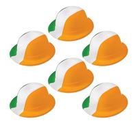 Lizzy 6 x Irish Tri Colour Bowler Hat Reusable Plastic | St Patrick's Day Accessories Clover Leprechaun Hat Unisex One Size Irish Fancy Dress Costume Accessory