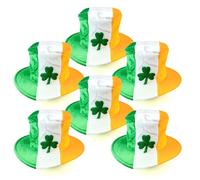 Lizzy 6 x Irish Tricolour Plush Top Hat Adult | St Patrick's Day Accessories Velvet Look Clover Leprechaun Shamrock Hat One Size Irish Fancy Dress Costume Accessory for Men and Women (6)