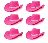 Lizzy 6 x Pink Cowboy Hat with Silver Studs and Cord (Adult) | Girls Wide Brim Wild West Western Sheriff Womens hat Halloween Cow Girl Hats Costume for Fancy Dress Accessories (6)