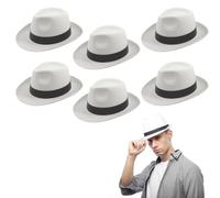 Lizzy 6 x White Al Capone Gangster Hat (Adult) | Trilby Fedora Gatsby Bugsy Malone Capone 1920’s Pimp Gangster Fancy Dress Accessories