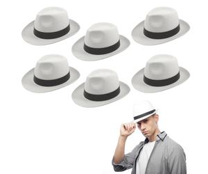 Lizzy 6 x White Al Capone Gangster Hat (Adult) | Trilby Fedora Gatsby Bugsy Malone Capone 1920’s Pimp Gangster Fancy Dress Accessories