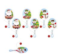 Lizzy 6 x Wooden Christmas Paddle Bat and Ball Games (22cm) for Kids Unisex Party Bag Favours Loot Bag Stocking Fillers Xmas Gifts Snowman Santa Claus Elf Game