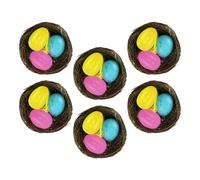 Lizzy 6pc Nest and Egg Decorations | Easter Craft Nest with Colourful Spotted Eggs Props for Garden Yard Home Party Easter Decor