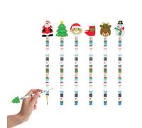 Lizzy 6pc X Christmas Pencils with Erasers Santa, Snowman and Reindeer Assorted topper Designs Christmas Themed Erasers Cartoon Pencil Set for Kids Gift Toys Party Bag Fillers and Favours